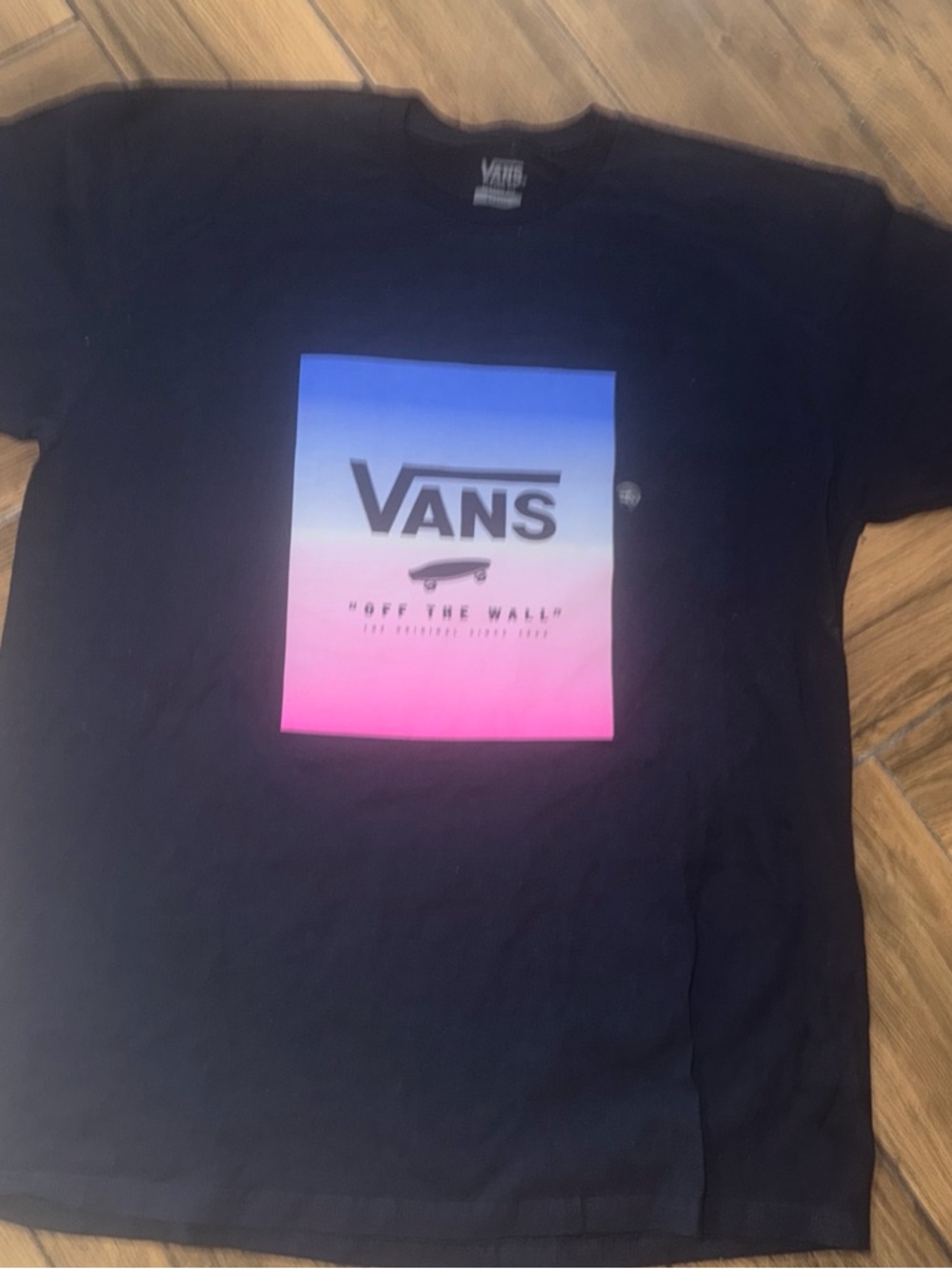 Vans Black Tee with Blue-to-Pink Gradient Box Logo